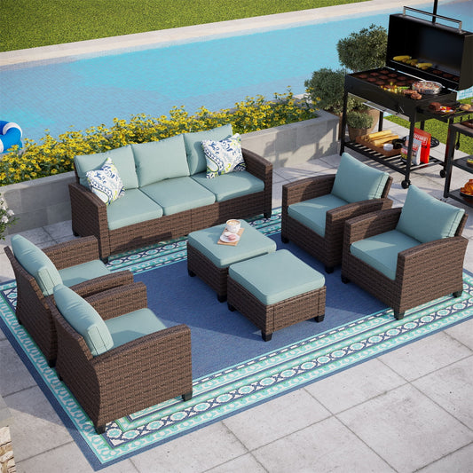 MF Studio 9 Seat Outdoor Sectional Patio Conversation Sofa Set Wicker Furniture Sofa Set Blue