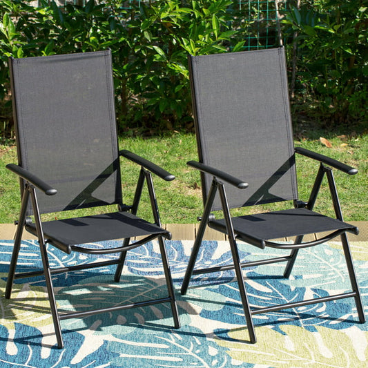 MF Studio Set of 2 Aluminum Outdoor Folding Sling Chairs with Textilene Seat, Black