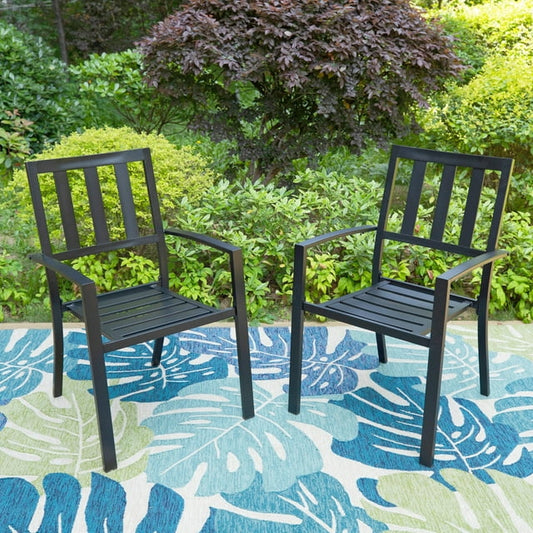 MF Studio Set of 2 Patio Dining Chairs, All-Weather Metal Steel Furniture, Black