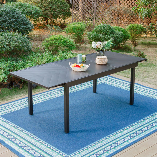 MF Studio Outdoor Steel Expandable Dining Table, Modern Patio Dining Table for 6-8 Person, Black