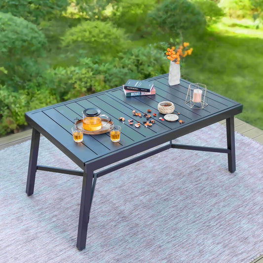 MF Studio Outdoor Expandable Dining Table, All Weather Metal Steel, 6-8 People Patio Table, Black