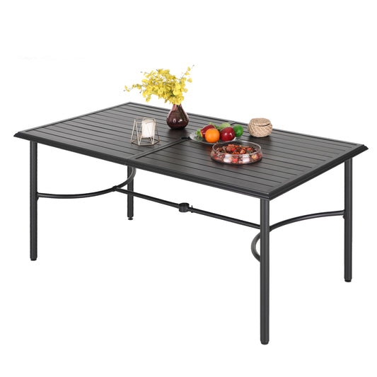 Summit Living Outdoor Patio Table, 67” Rectangle Metal Dining Table for 6-Person, Black