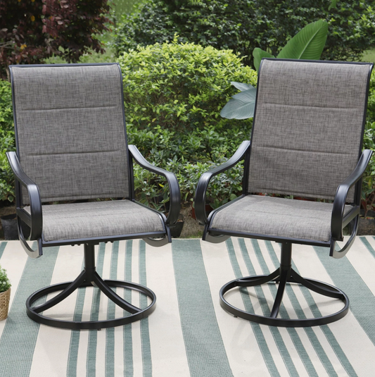 MF Studio 2 Pieces High-Back Swivel Patio Dining Chairs with Padded Textilene Seat, Black & Dark Brown