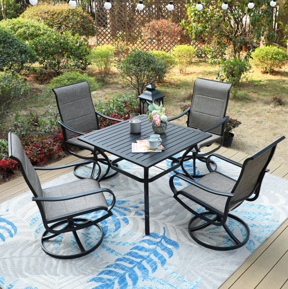 MF Studio 4-Person Outdoor Patio Dining Set with High-Back Padded Swivel Chairs & Square Table