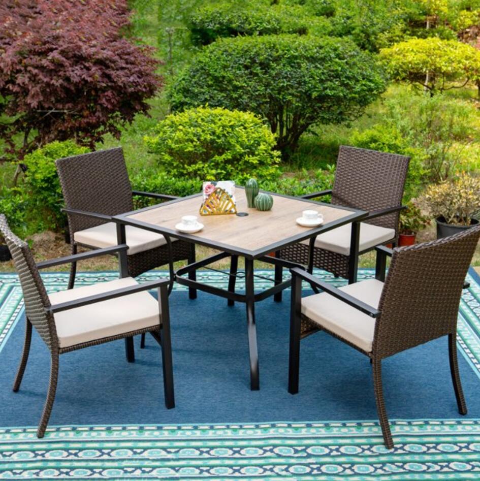 MF Studio 5-Piece Outdoor Patio Dining Set with 4 Wicker Chairs & 1 PC Square Table, Dark Brown