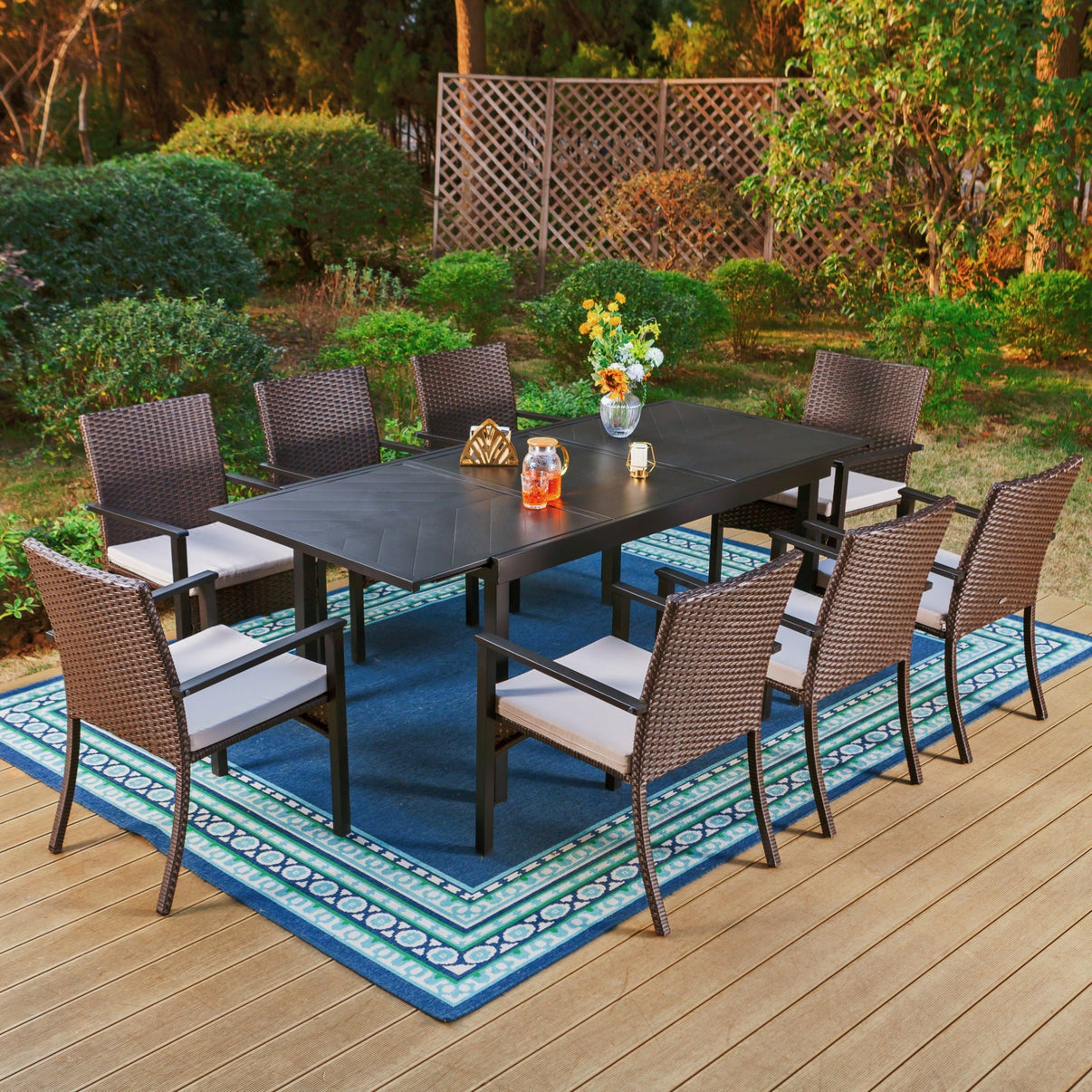 MF Studio 9-Piece Outdoor Dining Set with Expandable Table&Six Wicker ...