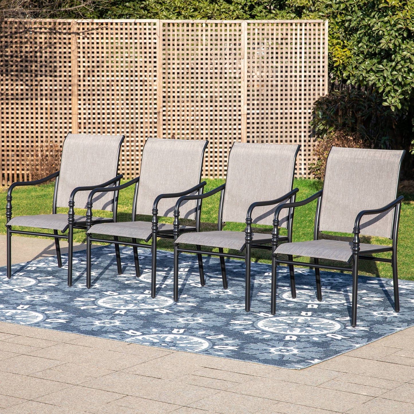 Summit Living Set of 4 Outdoor Dining Chair, Textilene Fabric & Steel Frame, Black & Gray