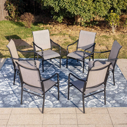 Summit Living Set of 6 Outdoor Dining Chair, Textilene Fabric & Steel Frame, Black & Gray