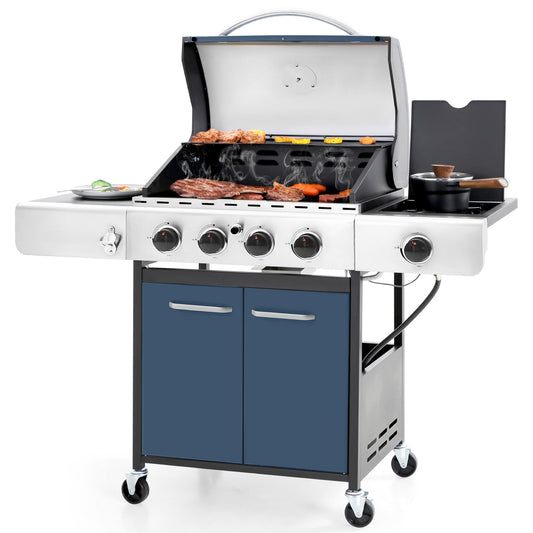 Summit Living 4 Burner Propane Gas Grill with Side Burner Stainless Steel Blue