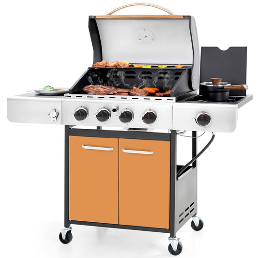 Summit Living 4 Burner Propane Gas Grill with Side Burner Stainless Steel Golden