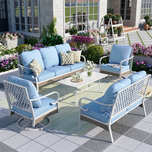 Summit Living 7-Seater Patio Conversation Set Metal Outdoor Furniture with Swivel Chair Sofa Blue