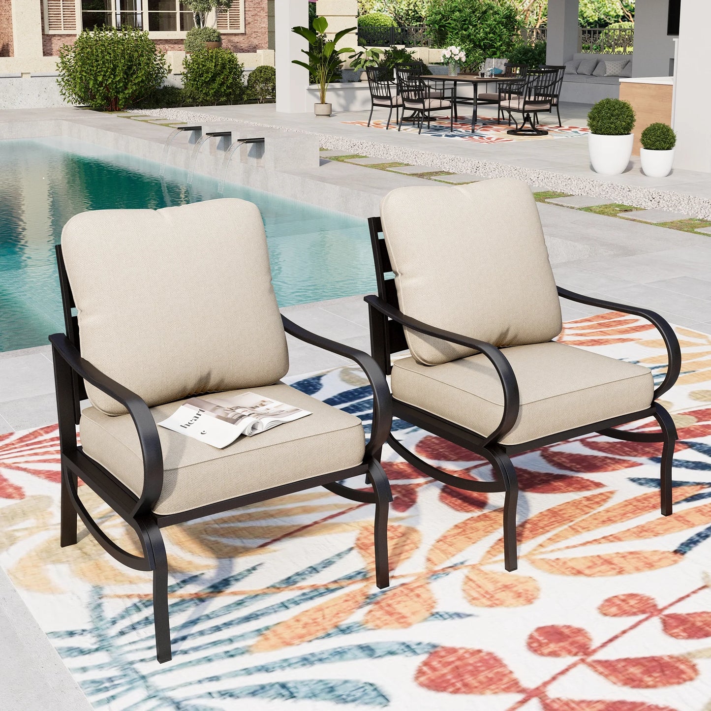 Summit Living Patio Furniture Conversation Set, 2 Outdoor Padded Sofa Chairs