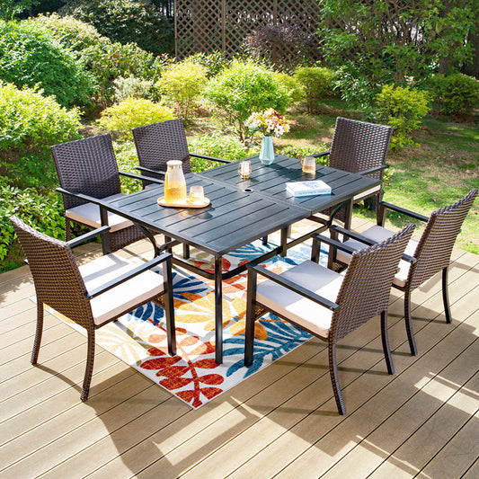 MF Studio 7-Piece Outdoor Dining Set with 6 Pieces Rattan Chairs, Suitable for 6 People