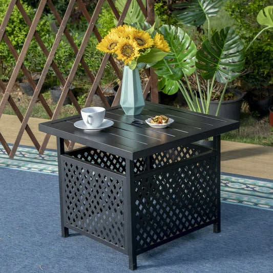 MF Studio Outdoor Metal Bistro Side Table Patio End Table with Umbrella Hole, Black