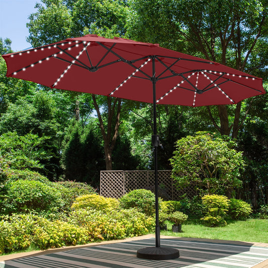 Summit Living 13 ft Patio Umbrella with LED Solar Lights Large Double Sided Outdoor Table Umbrella Red