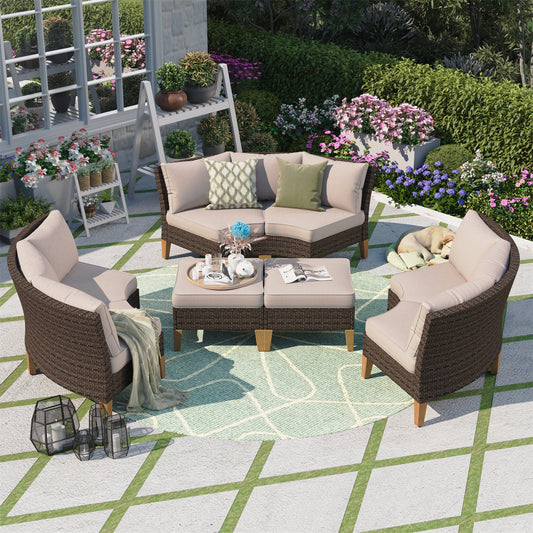 Summit Living 8 Seat Wicker oUtdoor Patio Conversation Set Beige