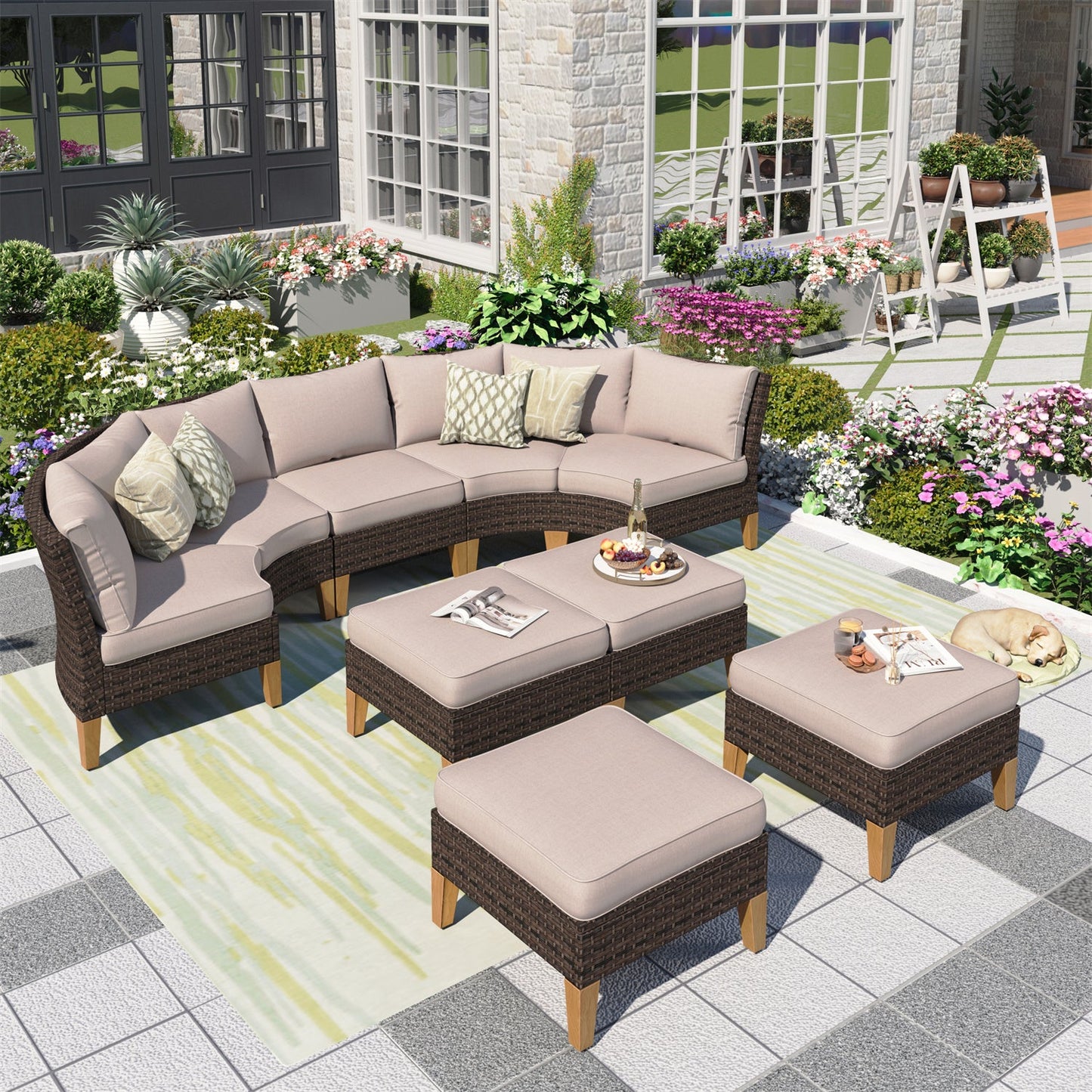 Summit Living 9 Seat Outdoor Patio Conversation Set Beige