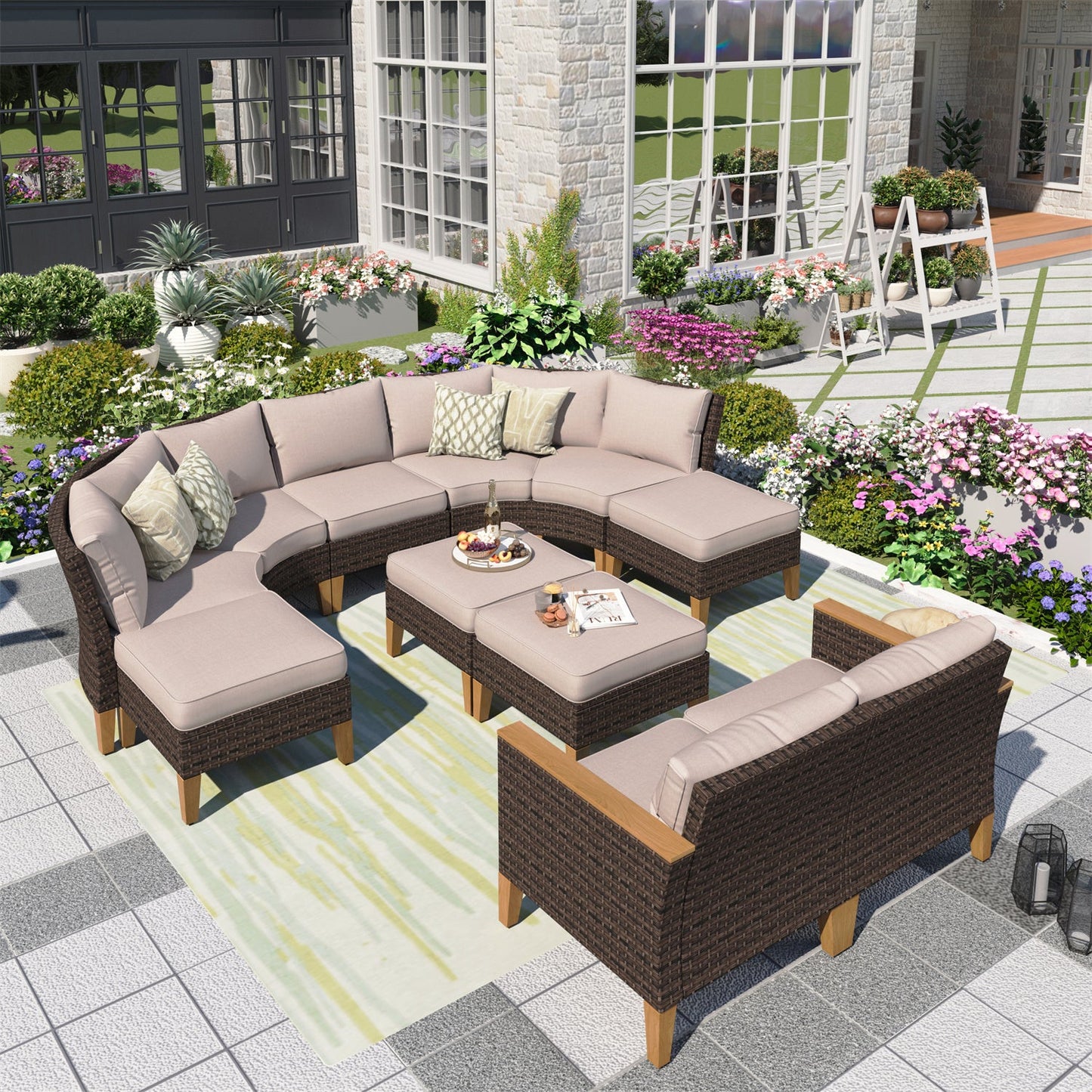 Summit Living 10 Seat Outdoor Patio Conversation Set Beige