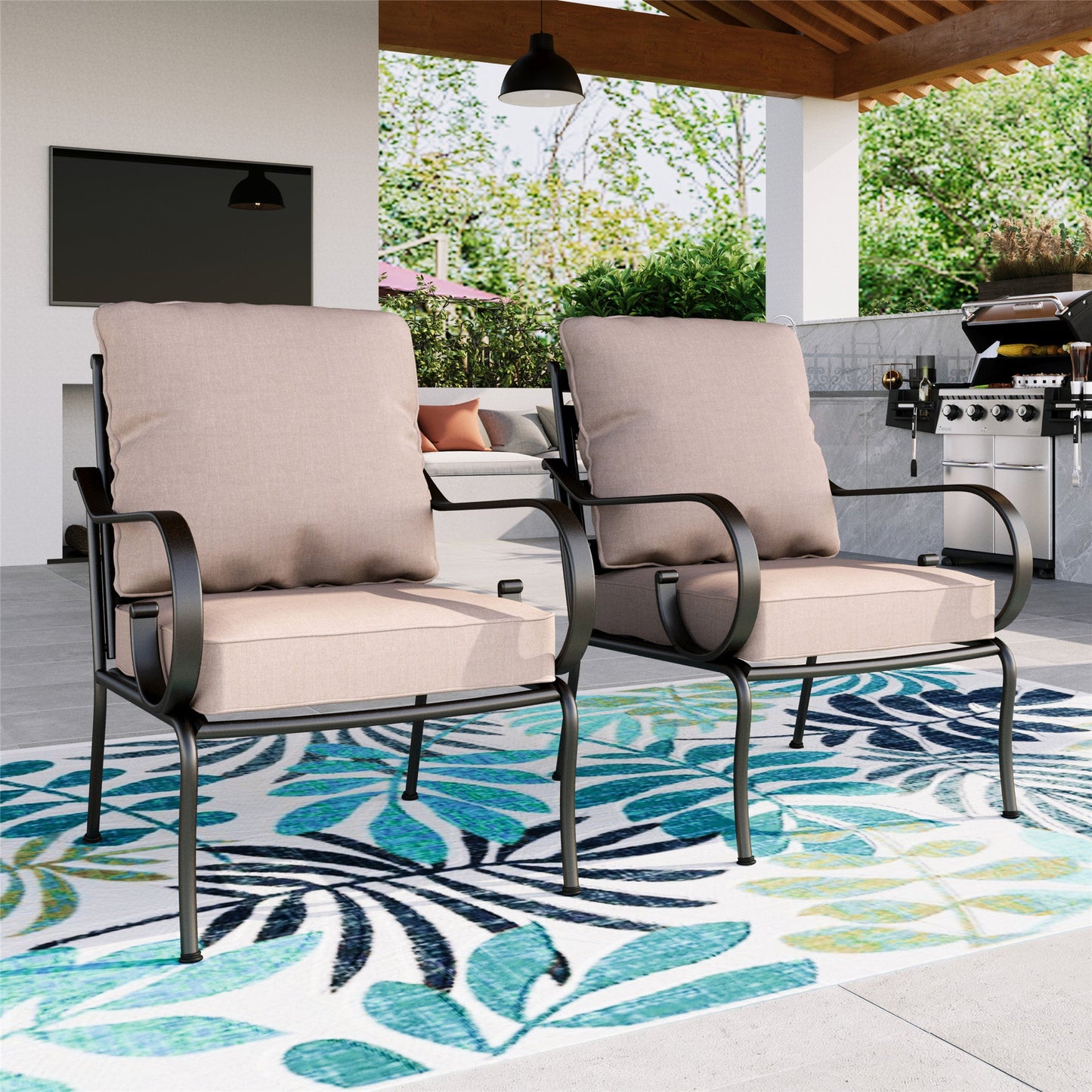 Summit Living 2-Piece Outdoor Chairs with Seat Cushions & Back Pillows, Black & Beige