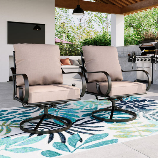 Summit Living 2-Piece Outdoor Swivel Chairs with Seat Cushions & Back Pillows, Black & Beige