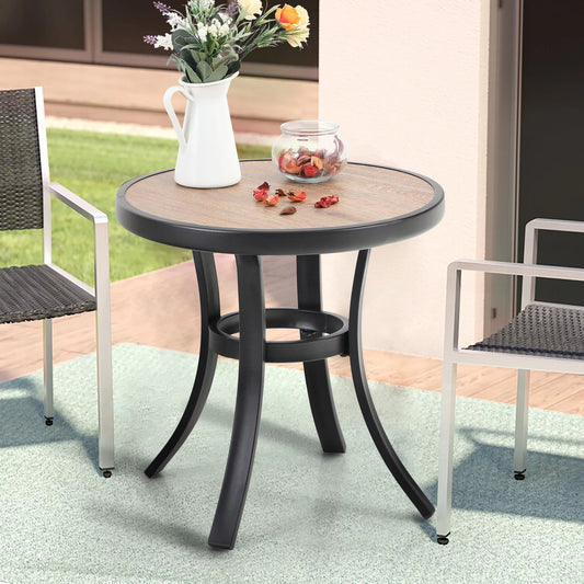 MF Studio Outdoor Patio Side Table Round Metal End Table with PVC Table Top, Black