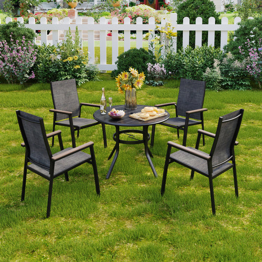 MF Studio 5-Piece Outdoor Patio Dining Set with 4 Pieces Aluminum Armchairs and 1 Piece Metal Round Table, Black&Gray