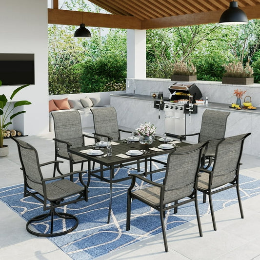 MF Studio 7 Pieces Outdoor Patio Dinning Set with 6 Padded Textilene Swivel Chairs & Metal Steel Table, Gray