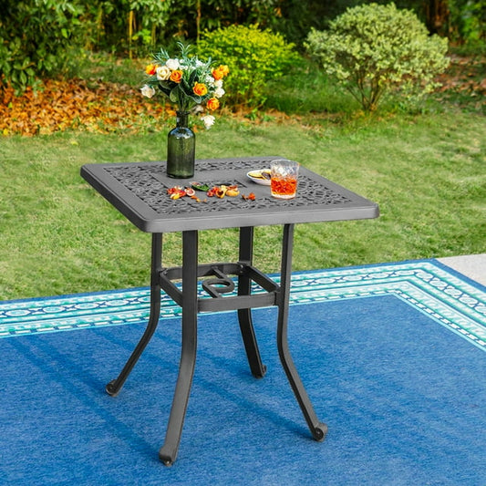 MF Studio Retro Outdoor Patio Cast Aluminum Bistro Square Dining Table with Umbrella Hole for Garden