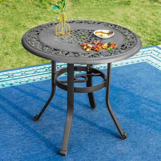 Captive Designs Outdoor Patio Retro Round Cast Aluminum Dining Table, Bronze