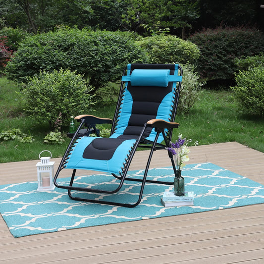 MF Studio Oversized Padded Zero Gravity Chair Adjustable Camping Lawn Chair with Cup Holder,Aqua