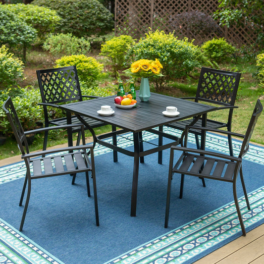 Summit Living 5-Piece Outdoor Dining Set, Metal Steel Chairs & Table, Black