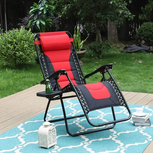 MF Studio Padded Zero Gravity Chair Outdoor Patio Recliner with Adjustable Headrest and Cup Holder,Red