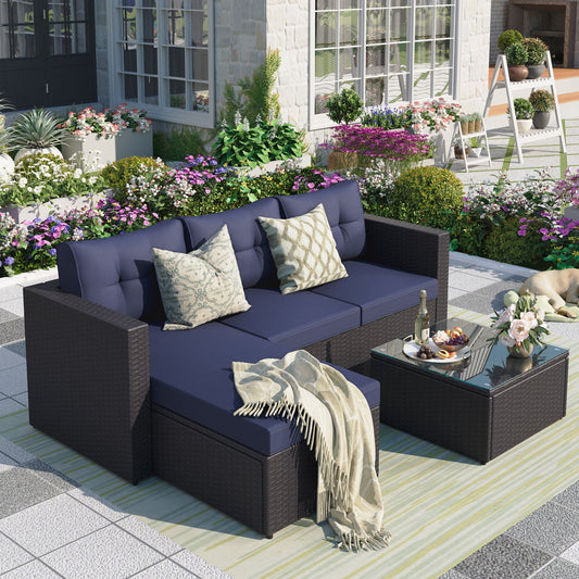 MF Studio 3 Piece Patio Conversation Set Navy Blue