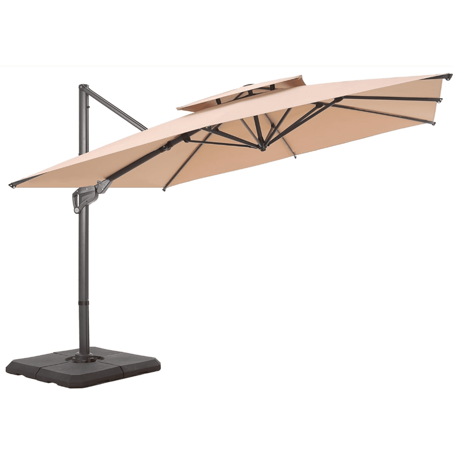 Summit Living 10ft Double Top Cantilever Offset Patio Umbrella with 360 Degree Rotation Tilt Sand Filled Umbrella Base Included All Aluminum Frame