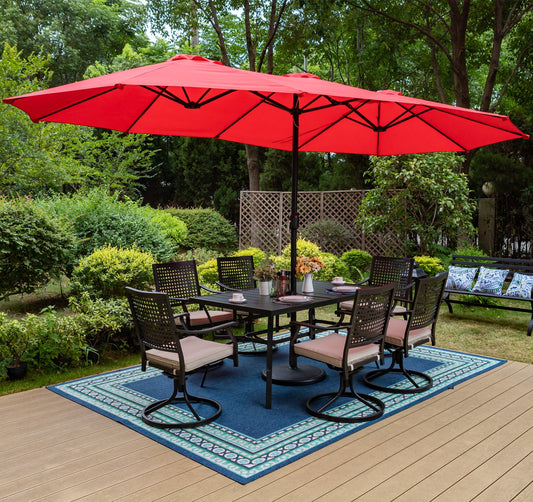 Summit Living 15 ft Double Sided Patio Umbrella with Base Large Outdoor Table Umbrella Red