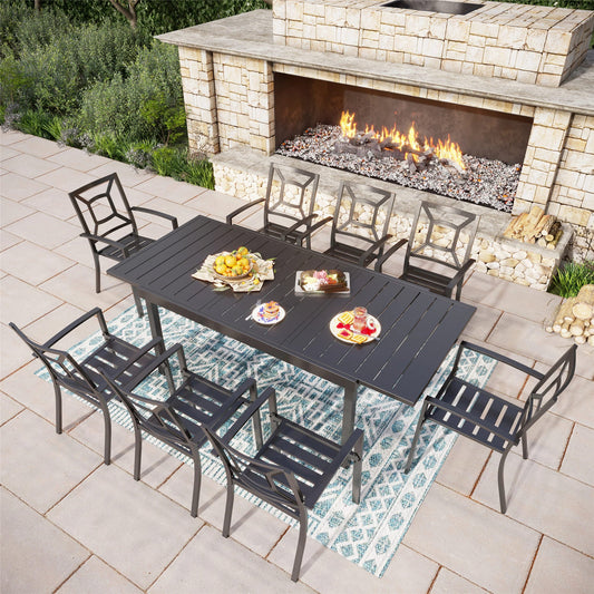 Summit Living 9-Piece Patio Dining Set with Stack-able Chairs & Extendable Table for 8-Person, Black