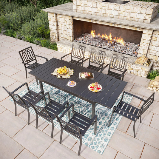 Summit Living 9-Piece Outdoor Dining Set, Patio Metal Dining Set with Extendable Table, All Weather Steel, Black