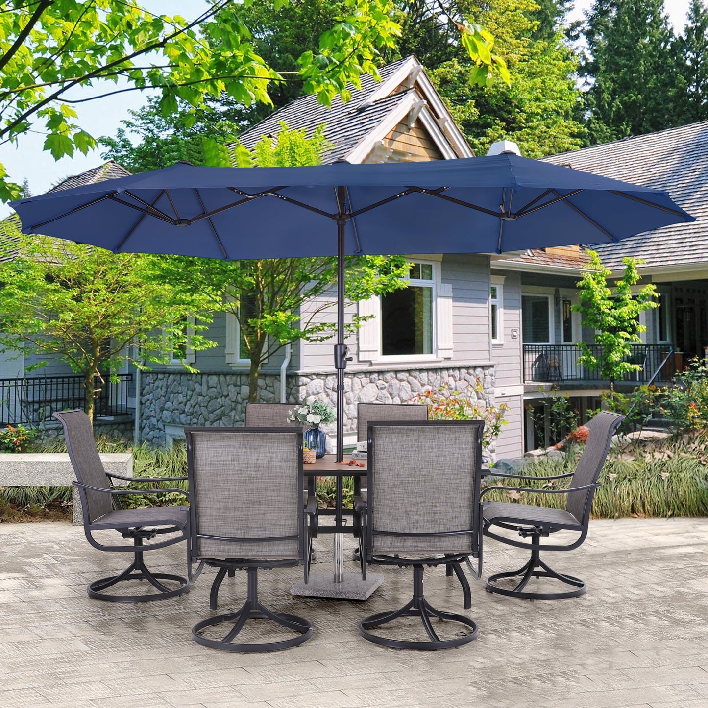 Summit Living 13 ft Large Patio Umbrella Double sided Outdoor Market Umbrella Navy Blue