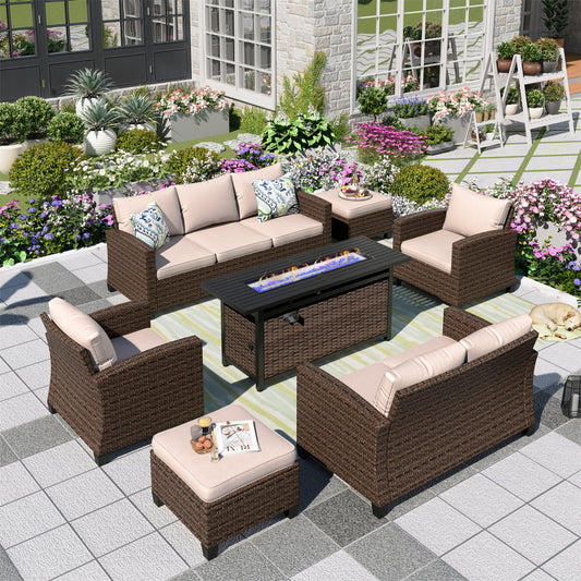 Summit Living 9 Seat Patio Conversation Set with Fire Pit Beige