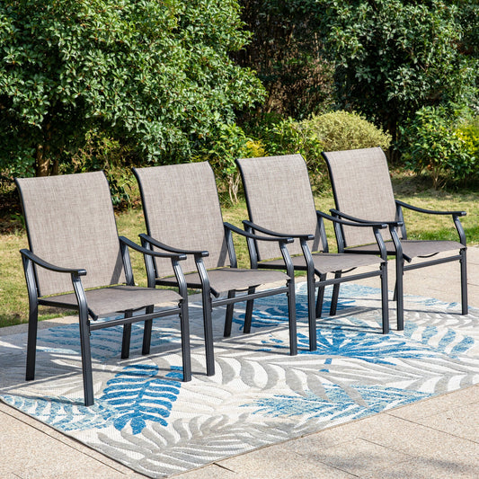 Summit Living 4-Piece Outdoor Patio Dining Chairs, All-Weather Steel Frame & Textilene Seat, Black & Gray