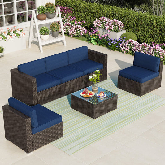 MF Studio 6 Piece Patio Conversation Set Navy Blue