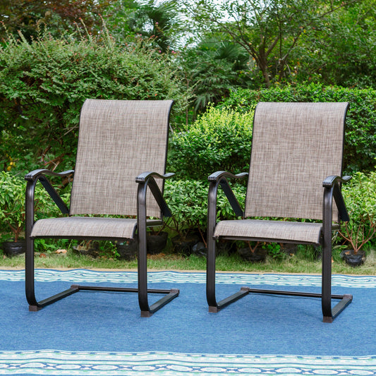 MF Studio 2 Piece Outdoor Patio C spring Dining Chairs Metal Rocking Frame with Textilene Seat, Gay&Black