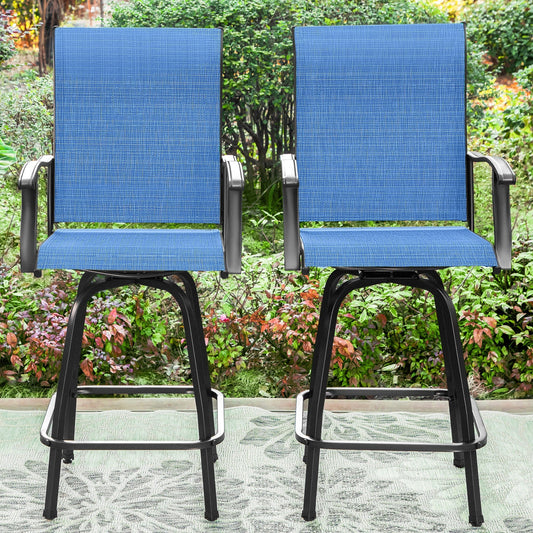 Summit Living 2-Piece Outdoor Swivel Bar Stool, Patio Metal Frame Height Chairs, Blue