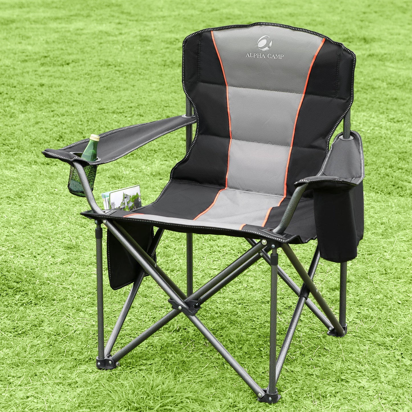 Summit Living Folding Camping Chair Portable Oversized Chairs with Padded,Lightweight Lawn Chairs,Black