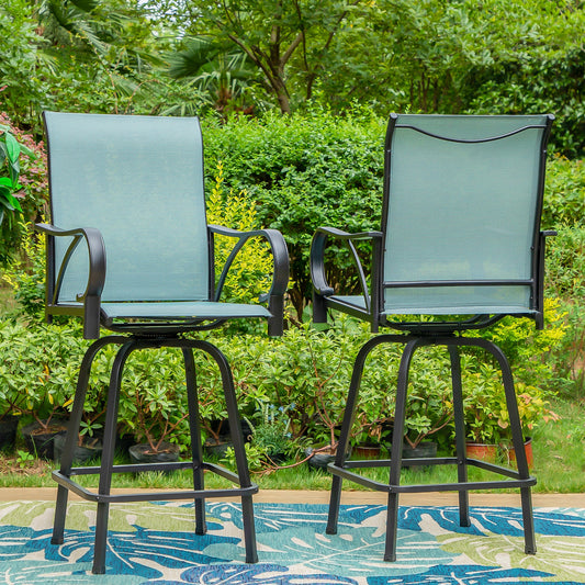 Summit Living Patio Counter Height Swivel Bar Stools Set of 2, Outdoor Bar Textilene Chairs , All-Weather Bistro Patio Furniture, Black & Aqua