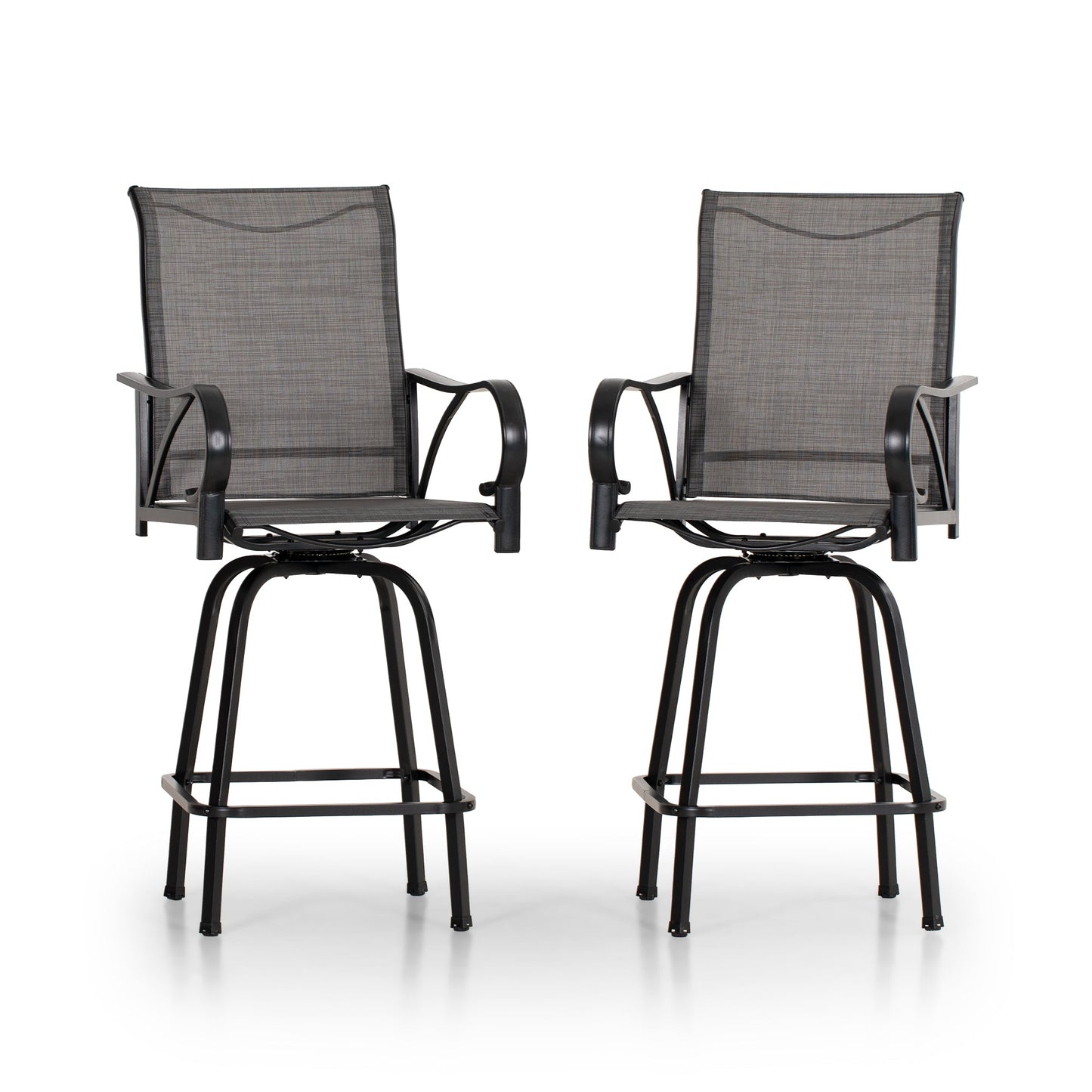 Summit Living 2 Pieces Outdoor Swivel Bar Stools, Patio Bar Counter Height Bistro Chairs, Black & Grey