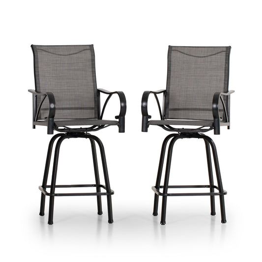 Summit Living 2 Pieces Outdoor Swivel Bar Stools, Patio Bar Counter Height Bistro Chairs, Black & Grey