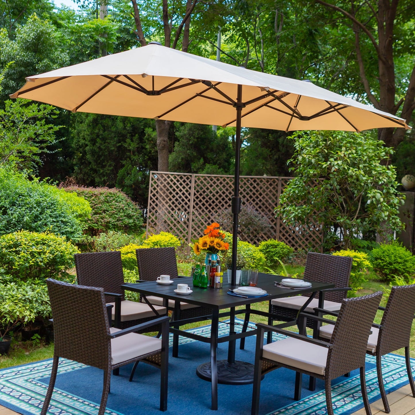 Summit Living 13ft Double-Sided Patio Umbrella Large Outdoor Table Umbrella Beige