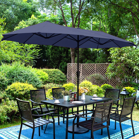 Summit Living 13ft Double-Sided Patio Umbrella Large Outdoor Table Umbrella Navy Blue