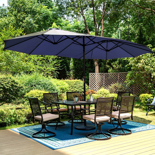 Summit Living 15 ft Double Sided Patio Umbrella with Base Large Outdoor Table Umbrella Navy Blue